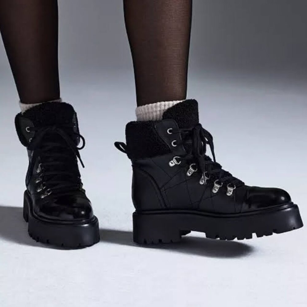 Real LEATHER Women's Reyen Lace-Up Lug-Sole Hiker Boots Steve Madden size 8